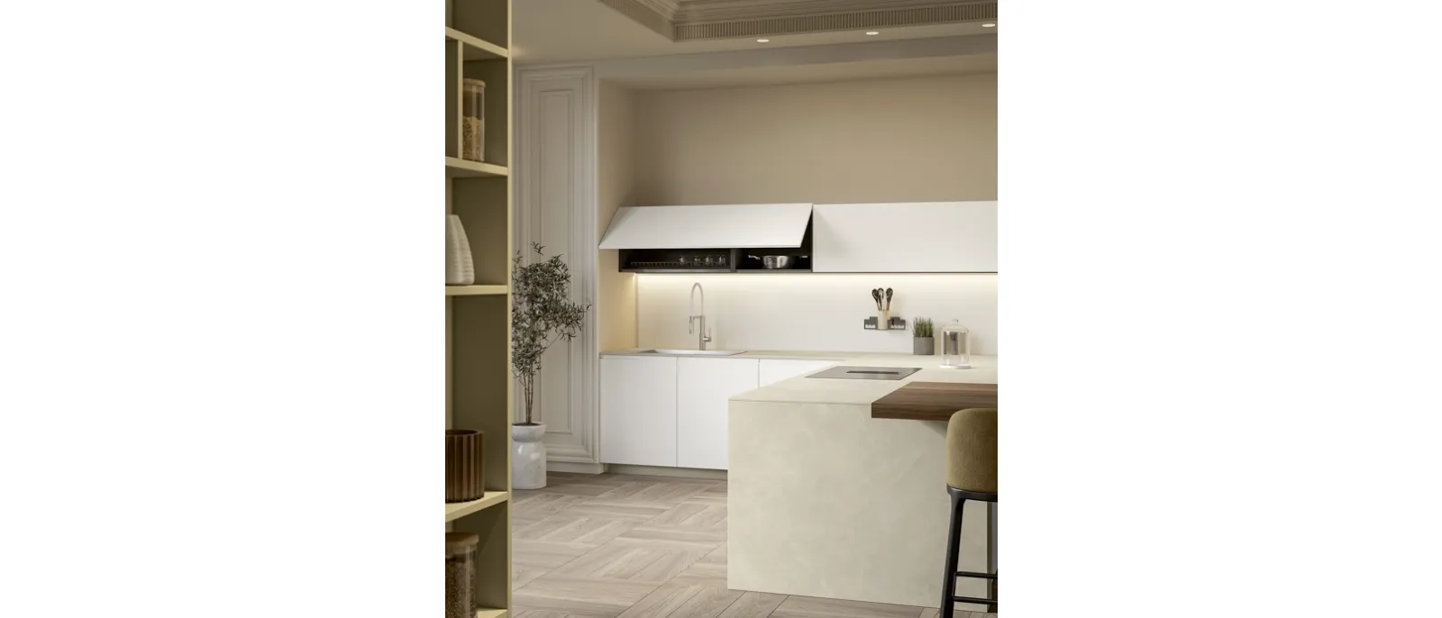Cucina Moderna con penisola Gea 04 in PET Zucchero e laccato di Arrex