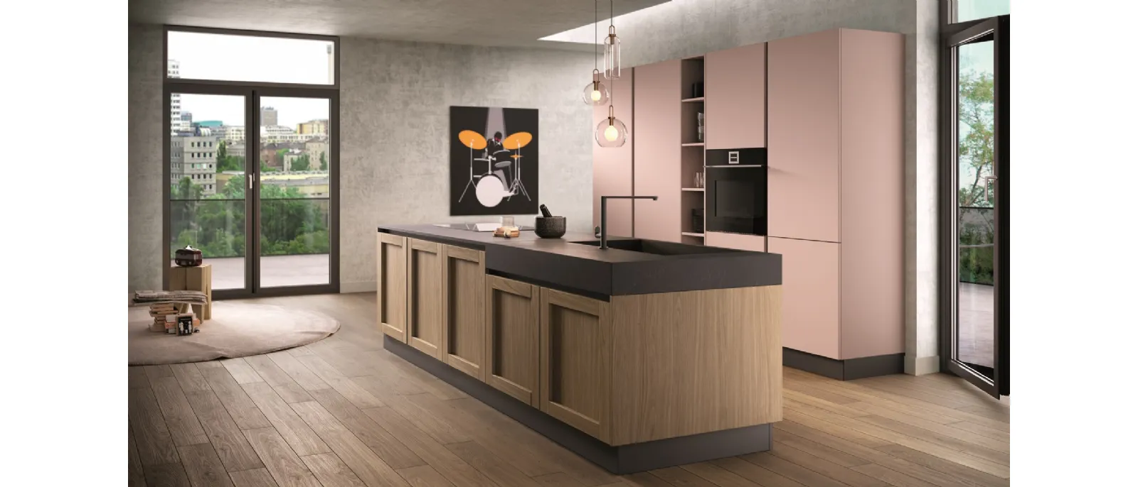 Cucina Moderna con isola Jazz composizione 02 in laccato e laminato di Essebi