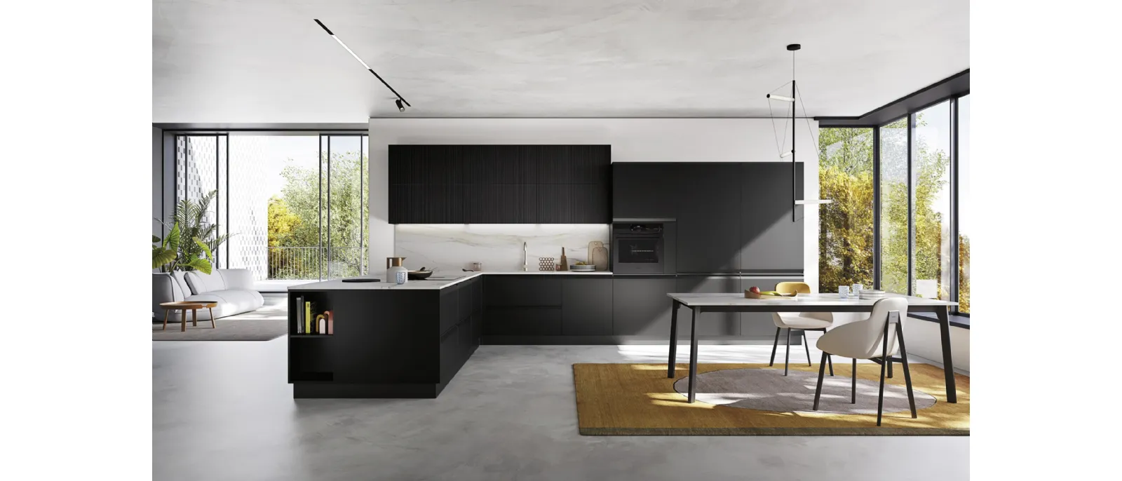 Cucina Moderna con penisola K10 002 in laccato e cannettato nero di Ar-due