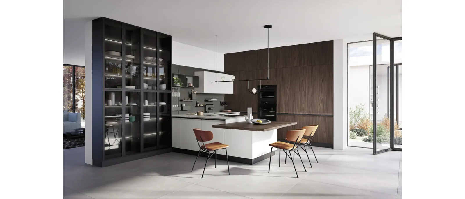 Cucina Moderna con penisola K10 006 in laccato e effetto legno di Ar-due