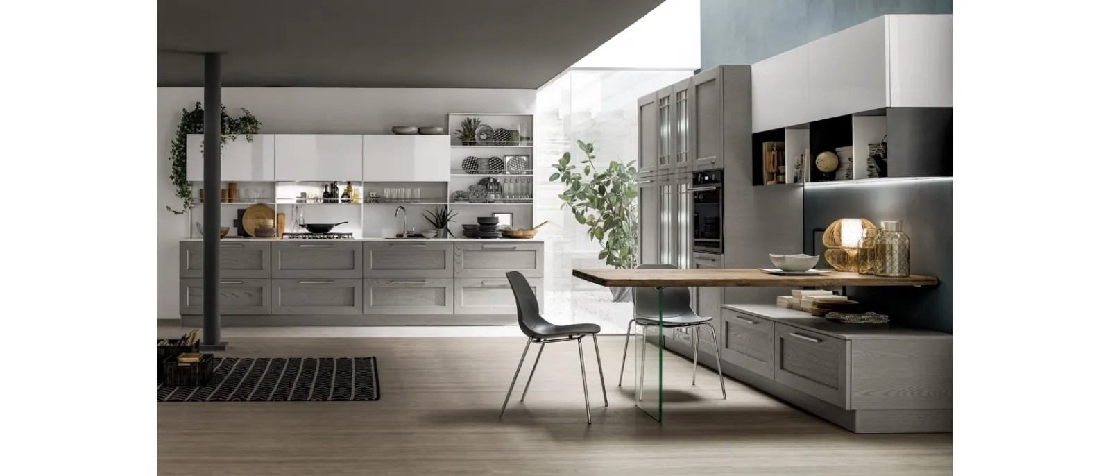 Cucina Moderna Kali in Frassino Decapè Orione e laccato Bianco lucido di Arrex