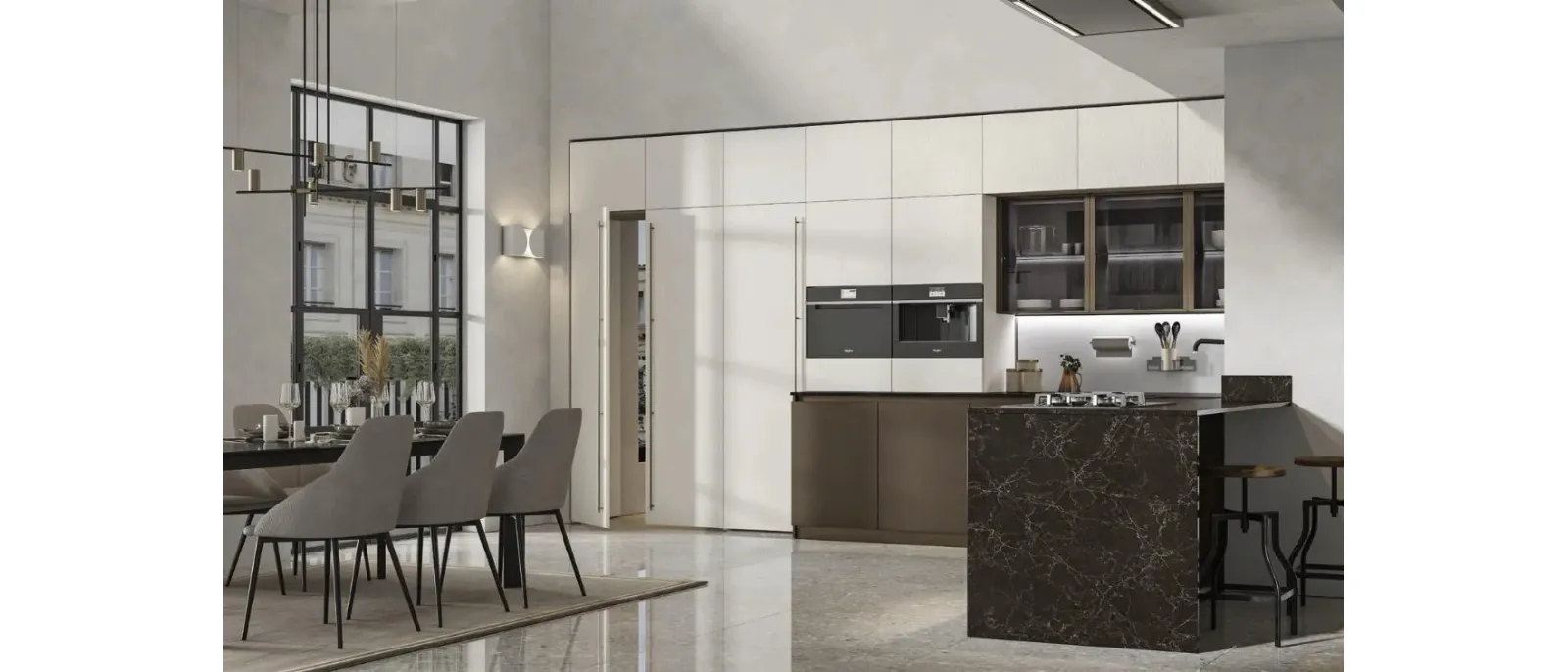 Cucina Moderna con penisola Loft 2|2 06 in laccato Metal di Arrex