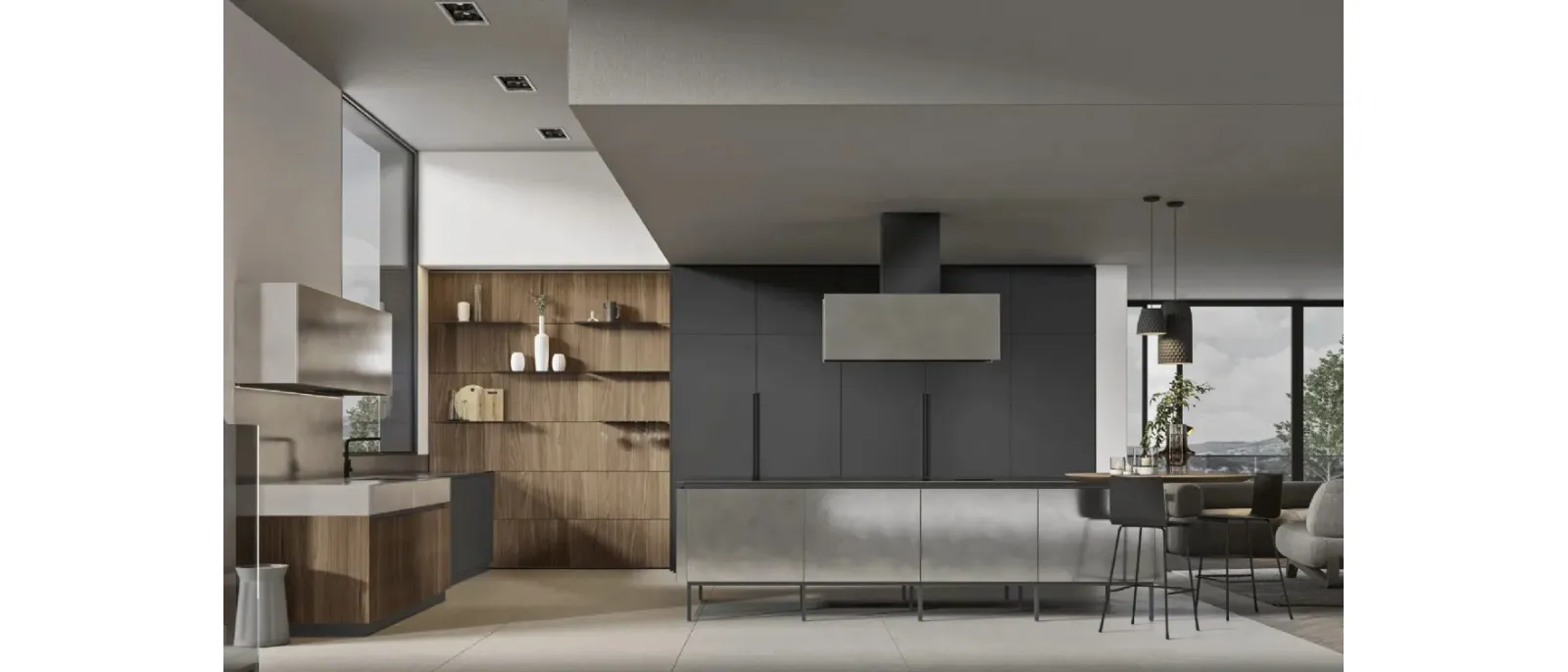 Cucina Moderna con isola Loft 2|2 07 in laccato e Noce di Arrex