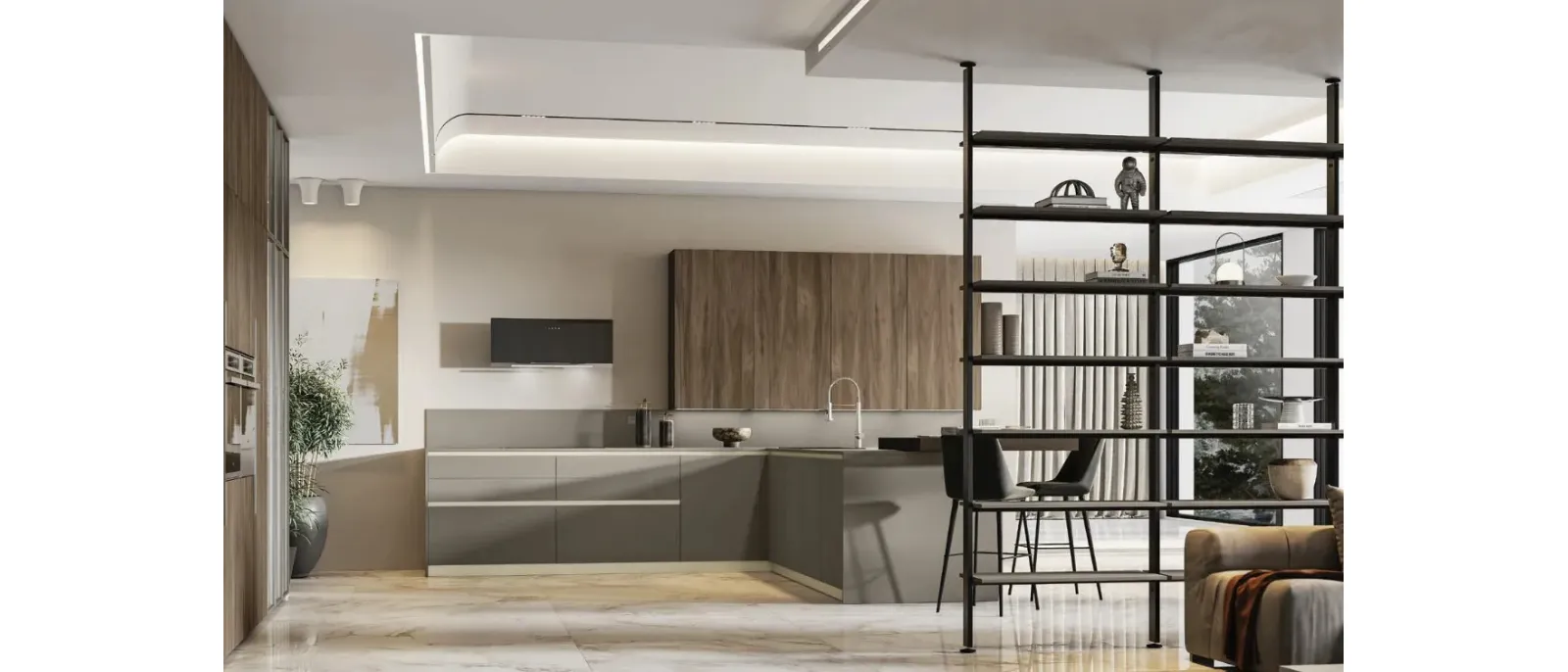 Cucina Moderna con penisola Loft 2|2 09 in Fenix e Noce di Arrex