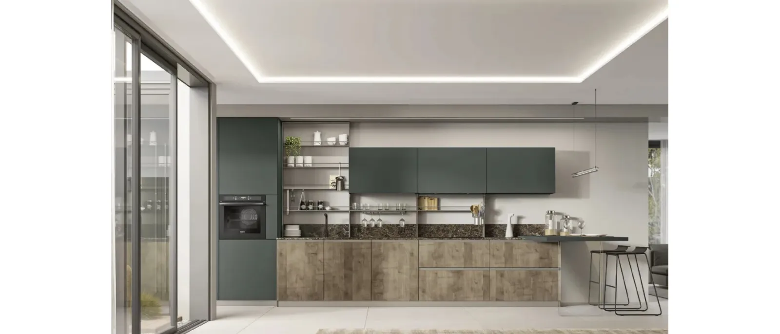 Cucina Moderna con penisola Loft 2|2 10 in Table Light e laccato di Arrex