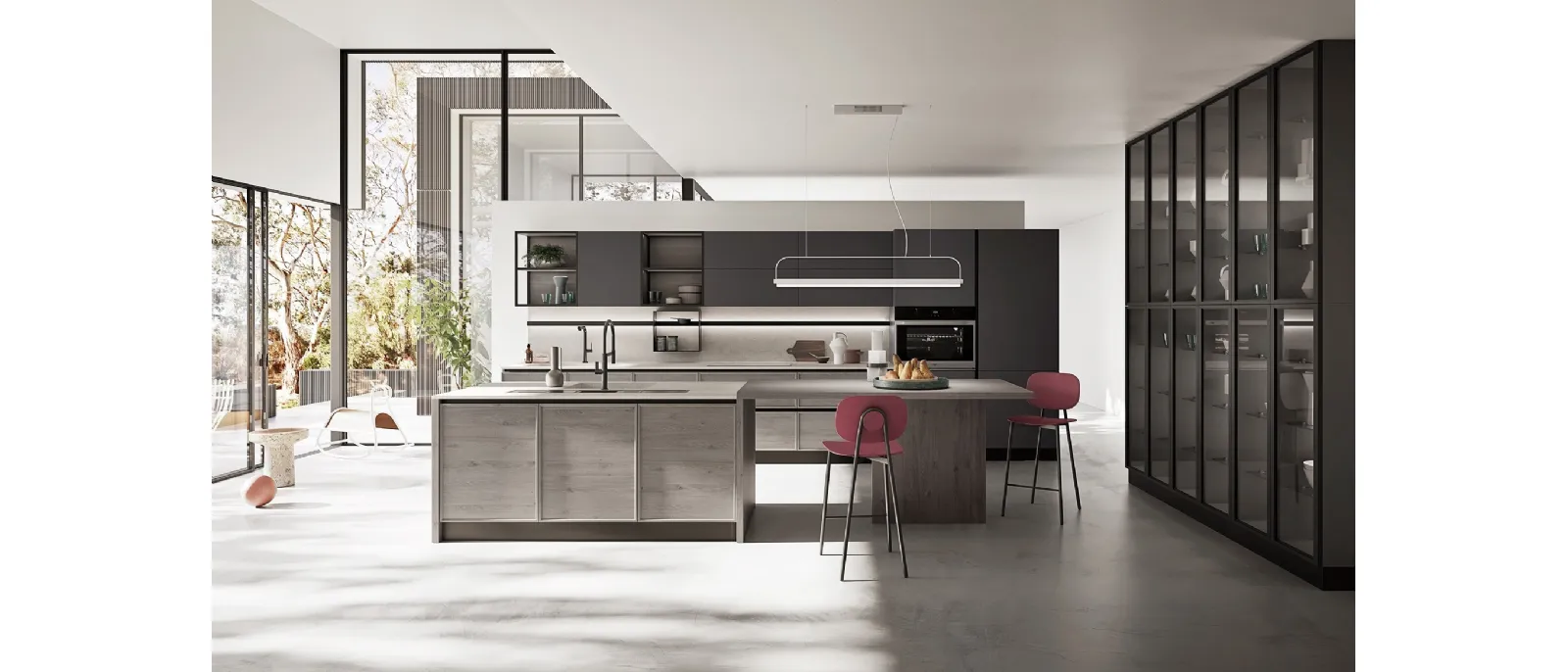 Cucina Moderna con isola Q01 007 in rovere e laccato di Ar-due