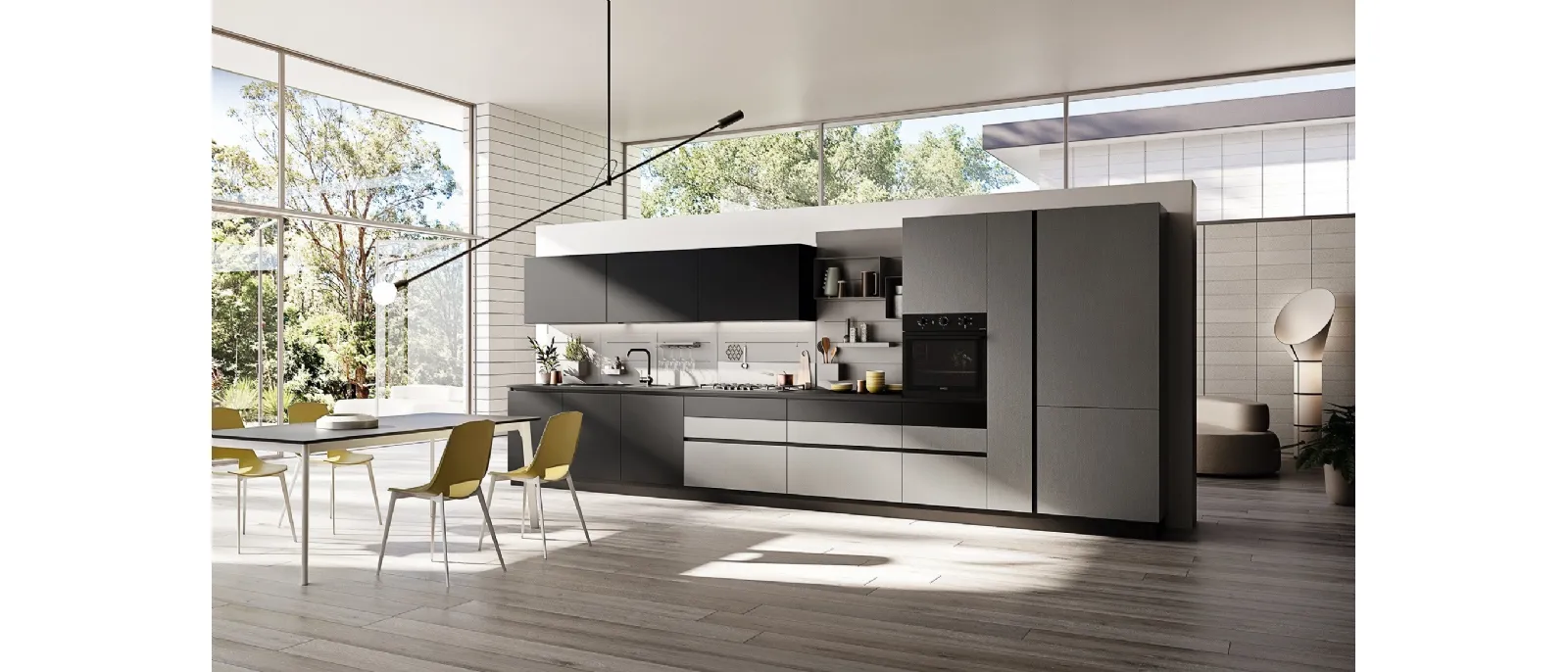 Cucina Moderna lineare Q01 010 in fenix e effetto metallo di Ar-due