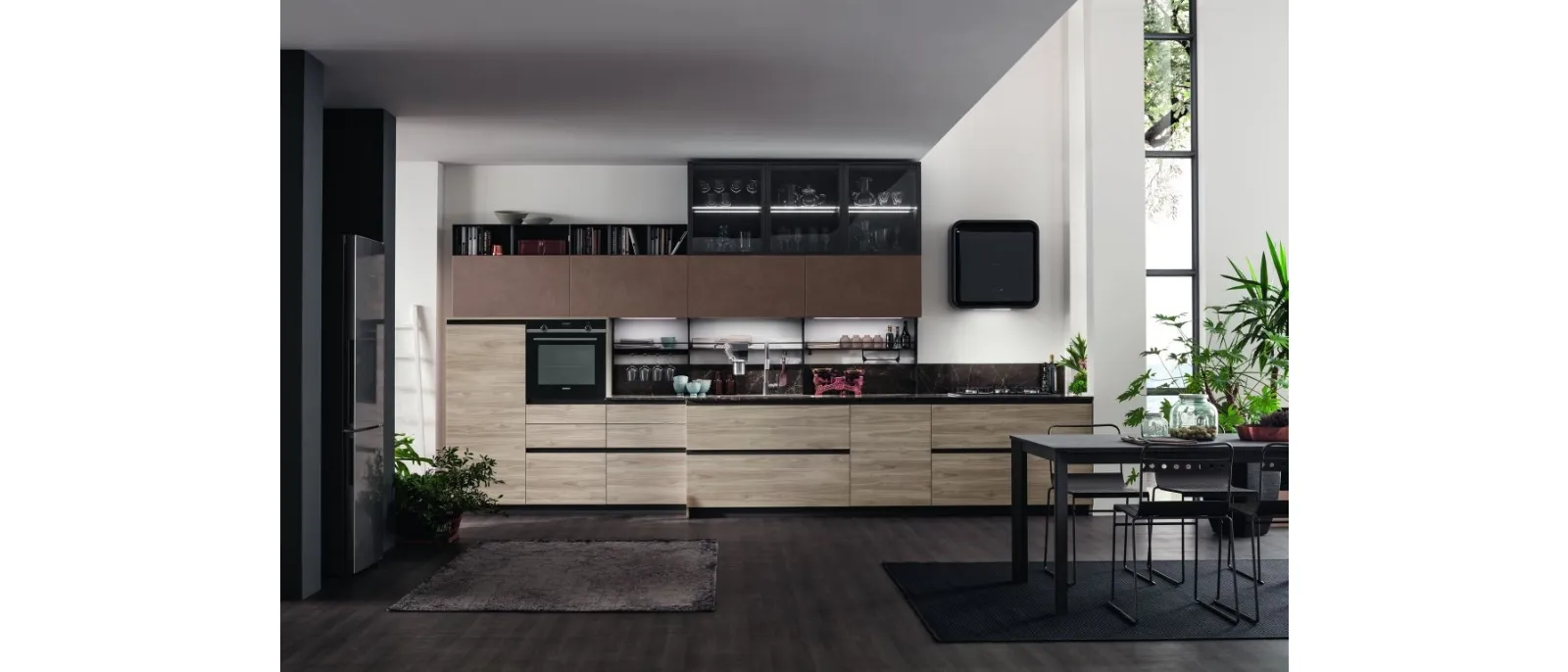 Cucina Moderna lineare Twin 04 Okobo Smoke e Oxide Terra di Arrex