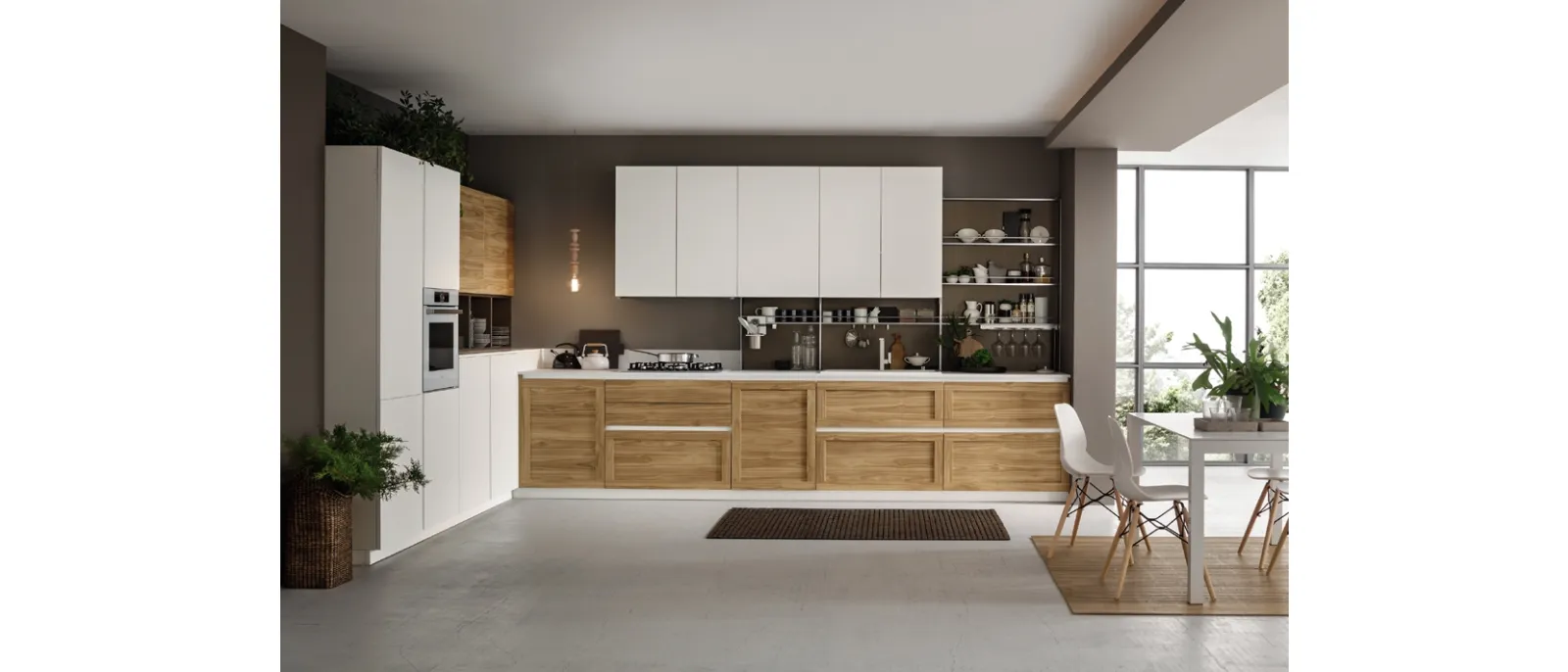 Cucina Moderna angolare Twin 03 Okobo Natural & White di Arrex