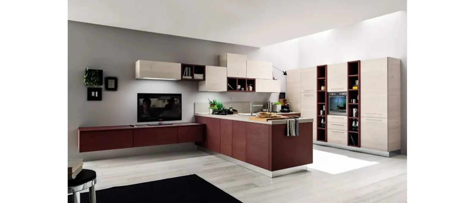 Cucina Moderna con penisola Zenzero 04 Rovere Vinaccia di Arrex