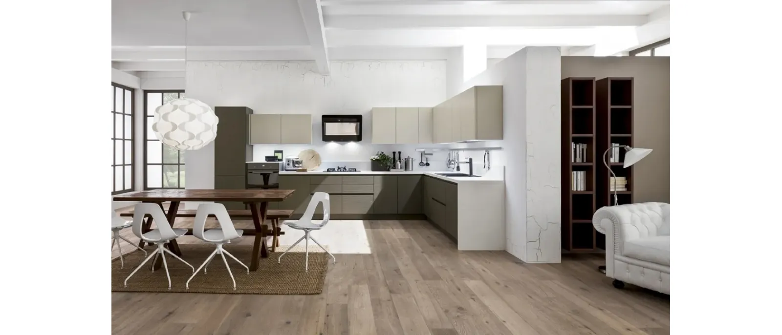 Cucina Moderna Zenzero 07 in Rovere laccato Tortora e Juta di Arrex